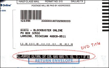 Blockbuster envelope with DVD title